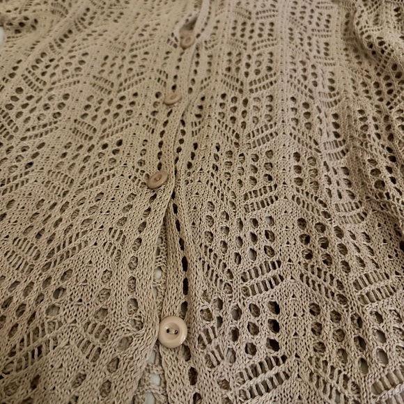 Beige Crochet Button Down Shirt - Picture 3 of 5